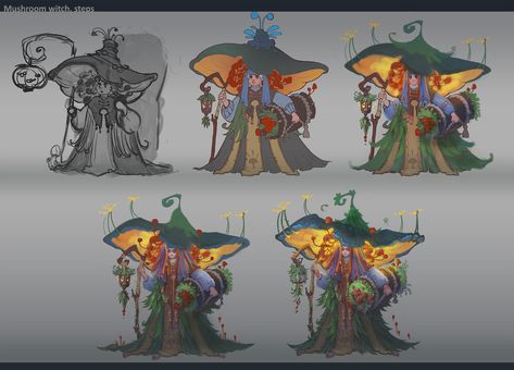 Evermore Costume, Dnd Firbolg, Spores Druid, Spore Druid, Firbolg Druid, Witch Character Design, Moss Inspiration, Mushroom Witch, Mushroom Character