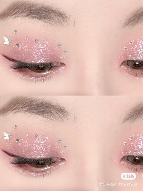 Eras Makeup, Douyin Eye Makeup, Eye Makeup Inspo, Concert Makeup, Rhinestone Makeup, Japanese Makeup, Fairy Makeup, Stunning Makeup, Asian Eye Makeup