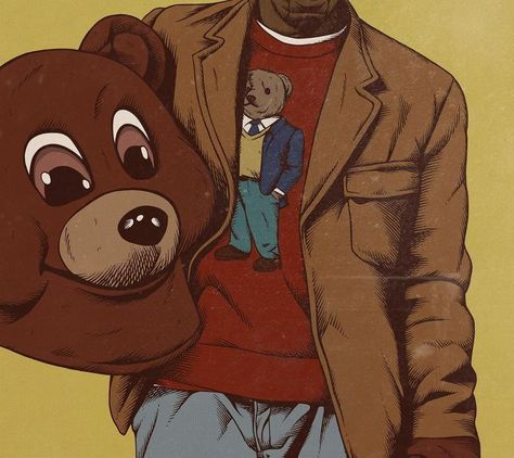 kanye west - college dropout (art by arturo torres) Kanye Album Art, Kanye Fan Art, Kanye Artwork, The College Dropout Wallpaper, Kanye Cartoon, Kanye West Cartoon, Kanye Drawing, Kanye West Drawing, Kanye West Painting