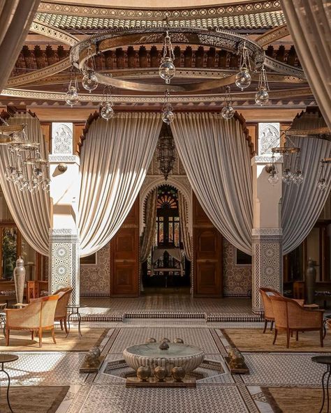 Dreaming of an exotic escape that pairs timeless elegance with modern luxury? Check out the Royal Mansour in the heart of Marrakech, Morocco—an oasis that redefines the art of luxury travel. REST: Relax in your own private riad, a traditional Moroccan palace with exquisite interiors and tranquil courtyards that promise complete privacy and pure tranquility. INDULGE: Dine at La Grande Table Marocaine, where the essence of Moroccan spices and ingredients comes alive, crafting each meal into a... Middle Eastern Interior Design, Morrocan Riad, Morocco Interior Design, Morocco House, Moroccan Palace, Royal Mansour Marrakech, Morocco Interior, Moroccan Houses, Moroccan Riad