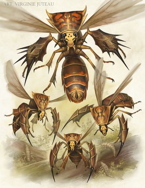 Wasp Fantasy Art, Beast Creature Design, Mole People Concept Art, Fantasy Beast Concept Art, Monster Creature Art, Wasp Monster, Fantasy Beasts Mythical Creatures, Fantasy Beast Art, Bee Monster