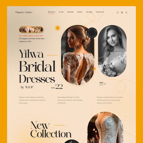 Presenting a Landing Page for Bridal Dresses Store. Please share your feedback about the color choice and placement of the elements. If you like what you see, don't forget the press the ❤️ icon and follow me Dribbble and other social platforms to get exciting content and tips. I upload fresh ideas and freebies on daily basis both on Instagram and Dribbble. So make sure you follow me on Dribbble too. Follow my page @landingpageheaven for daily unique landing page inspirations @get.shopified ... Landing Page Inspiration, Branding Website Design, Brand Guide, Social Platform, Bridal Designs, Bridal Boutique, Landing Page, Contemporary Style, Bridal Dresses