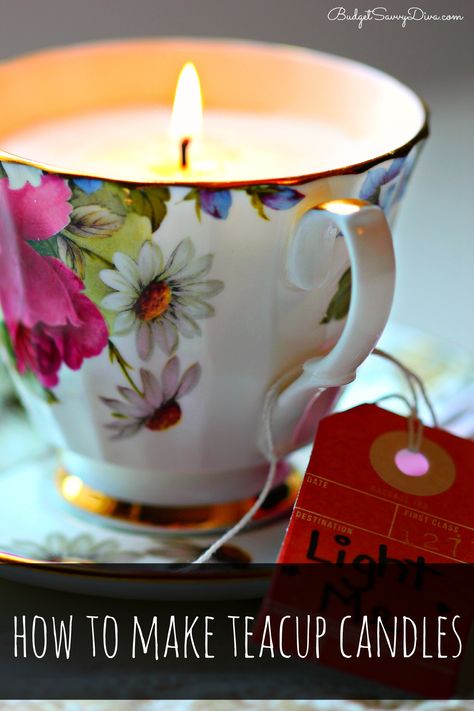 How to Make Teacup Candles  (She bought a kit on Amazon and a teacup at an antique store for this. The wax is soy so once the candle is gone, the cup can be reused for tea after washing with a degreaser dishwashing liquid-probably the trusty blue Dawn.. Love this for some certain loved ones!) Teacup Set, Teacup Candles, Cadeau Diy, Candle Cup, Deco Floral, Crafty Craft, Tea Sets, Craft Time, Diy Candles