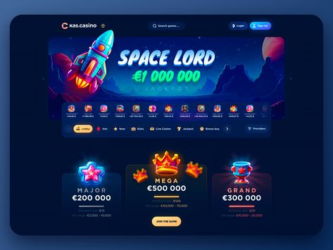 Dark Website, Casino Design, Blue Website, Jackpot Casino, Gaming Banner, Column Design, Game Ui Design, Gambling Games, Platform Game