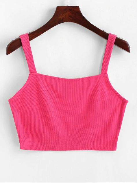 Solid Crop Tank Top, Summer Blouse Outfit, Harry Styles Concert Outfit, Diy Summer Clothes, Hot Pink Tank, Summer Outfits For Teens, Ladies Blouse Designs, Long Tank Tops, Cute Tank Tops