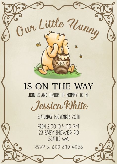 Winnie The Poo Gender Revel, Winne The Pooh Baby Shower Invitation, Pooh Bear Baby Shower Invitations, Pooh Bear Themed Baby Shower Ideas, Winnie Pooh Baby Shower Invitations, Baby Shower Theme Winnie The Pooh, A Little Hunny Is On The Way, Winnie The Pooh Baby Shower Invites, Boy Winnie The Pooh Baby Shower Ideas