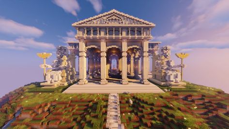 Minecraft Greek Temple Ideas, Temple Minecraft Build, Ancient Greek Minecraft, Greek Buildings Minecraft, Greek Builds Minecraft, Greek Mythology Minecraft Builds, Greek Temple Minecraft, Minecraft Temple Build, Minecraft Greek House