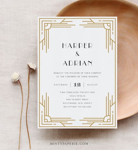 Gold Wedding Invite, Art Deco Wedding Invitation, Team Appreciation, Deco Wedding Invitations, Art Deco Invitations, Black And Gold Wedding, Art Deco Wedding Invitations, Deco Wedding, Gold Wedding Invitations