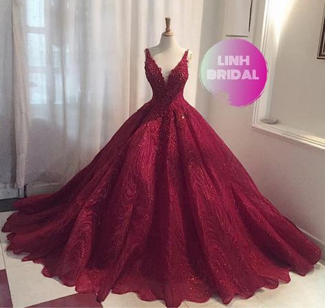 Ball Gown Wedding Dress With Train, Red Wedding Gowns, Wedding Dress Ball Gown, Beaded Patterns, Vibrant Wedding, Red Wedding Dress, Satin Ball Gown, Dress Ball Gown, Quince Dress