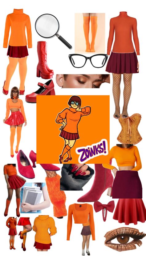 Orange, scooby doo, Velma Dinkley Velma Halloween, Velma Halloween Costume, Scooby Doo Halloween Costumes, Orange Costume, Velma Costume, Cartoon Halloween Costumes, 80s Halloween Costumes, Toy Story Halloween, Costume Ideas Halloween