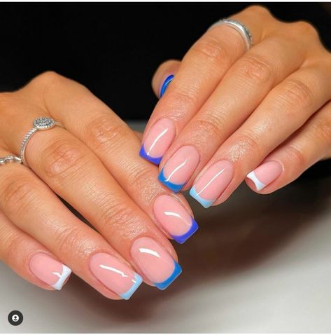 French Tip Combo Nails, Two Colors French Nails, Acrylics French Tip Color, Gel Manicure French Tip Color, Nails With Painted Tips, Short Gel Nail Designs French Tips, Short Coloured French Tips, Colourful French Tip Nails Short, September French Tip Nails