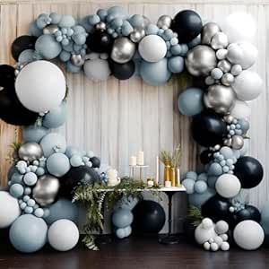 Blue and Black Silver Balloon Garland Kit Double Stuffed Dusty Blue Black White Balloons Slate Blue Pastel Balloon Arch for Baby Shower Birthday Halloween New Year Party Chritmas Party Decor Pastel, Black Silver Balloon Garland, Blue Silver Balloons, Silver Balloon Garland, Blue Balloon Arch, Black And White Balloons, Silver Balloons, Anniversary Party Decorations, Leo Birthday