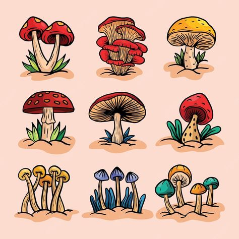 Fungi Illustration, Types Of Mushrooms, Mushroom Drawing, Art Poster Design, Sketch Inspiration, Scrapbook Printables, Mushroom Art, Hand Embroidery Art, Sketchbook Inspiration