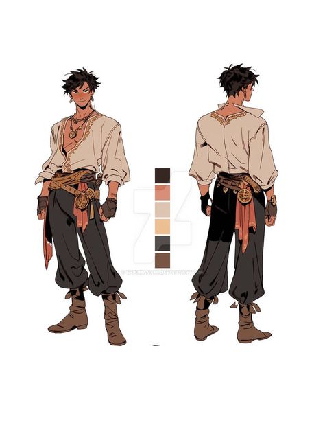 Pirate Oc Drawing Male, Pirate Outfit Art Male, Rugged Character Design, Man Holding Staff Pose Reference, South East Asian Character Design, Sailor Oc Male, Pirate Pose Reference Drawing, Pirate Inspired Outfits Male, Pirate Outfit Men Drawing