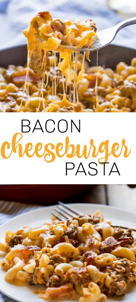 Bacon Cheeseburger Pasta, Ground Beef And Bacon, Bacon Cheeseburger Casserole, Cheeseburger Pasta, Diy Easy Recipes, Queso Cheddar, Cheeseburger Casserole, Bacon Cheeseburger, Elbow Macaroni