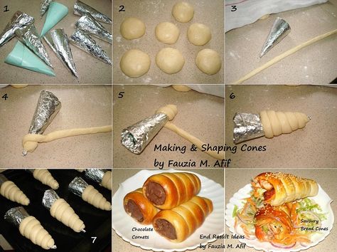 Making & Shaping Cones | Fauzia's Kitchen Fun Pizza Cone Recipe, Sparkly Wedding Cakes, Bread Cones, Pizza Cones, Yummy Bread, Dessert Cups Recipes, Different Types Of Cakes, Custard Cream, Make Bread