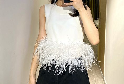 Patchwork, Summer Clothing, Korean Fashion Shirt, Feather Fashion, Feather Tops, Sleeveless Tops Summer, Top Skirt Set, Top Shirt Women, Trim Top