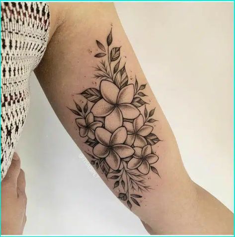 Top 72+ Meaningful Hawaiian Tattoos With Perfect Placement Plumeria Flowers Tattoo Design, Plumeria Arm Tattoo, Fragapani Flower Tattoo, Hibiscus Forearm Tattoo, Monoi Flower Tattoo, Tiare Flower Tattoo, Plumeria Tattoo Designs, Frangipani Flower Tattoo, Hawaiian Flower Tattoos For Women