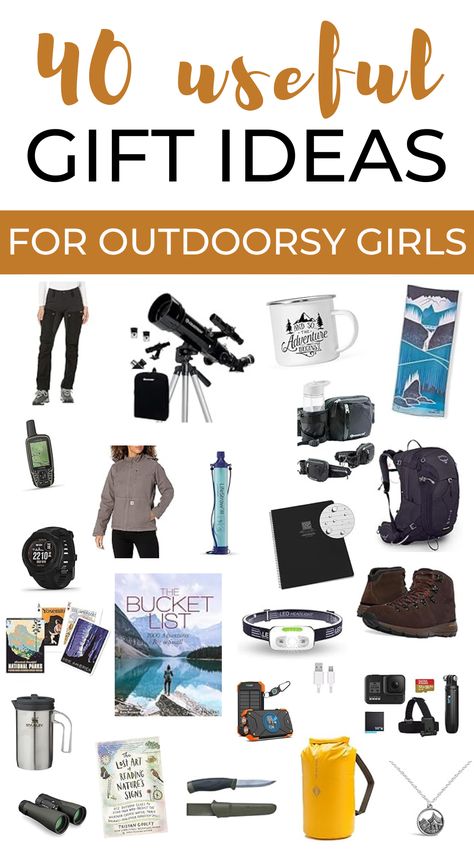 Discover the best outdoor gift ideas for nature lovers. If you know someone who's always planning her next adventures, camping, hiking, and are looking for awesome adventurous gifts, read on! In this Christmas gift guide for outdoorsy women, you'll find useful and practical gifts for the outdoors as well as nature-themed gift for her. || gifts for outdoor lovers | outdoorsy christmas gifts | gifts for backpacking | camping christmas gifts | christmas gifts for campers | gifts for camping lovers Hiking Gifts Women, Gifts For Outdoorsy Women, Tomboy Gift Ideas, Camping Christmas Gifts, Outdoor Gift Ideas, Gifts For Camping, Outdoorsy Women, Nature Themed Gifts, Hiker Girl