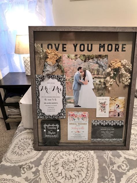 Shadow Box Ideas For Wedding Memories, Keep Sake Box Ideas Diy, Marriage Shadow Box Ideas, Bridal Shower Shadow Box Ideas, Shadow Box Ideas Anniversary, Bridal Shadow Box Ideas, Wedding Memories Ideas, Cute Shadow Box Ideas, Couples Shadow Box Ideas