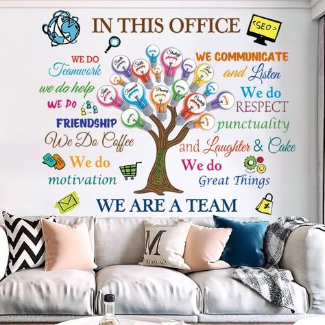 PRICES MAY VARY. Inspirational Quote: the office positive words on the stickers are warm, powerful and energetic, which can help you go through difficult times and motivate you, suitable for office, classroom, living room bedroom. Package Included: you will get a set of office wall decals, printed with inspirational quote IN THIS OFFICE…and colorful line with positive words. A large number of quantity and rich styles can meet your different decoration needs. Easy to Use: the inspirational office Office Sayings Wall Art, Work Sayings Motivational, Elementary Office Decor, Teacher Lounge Decor, Work Lounge Office Break Room, Nursing Office Decor Ideas, Wellness Boards At Work, Teacher Staff Room Ideas, Staff Room Decoration Ideas