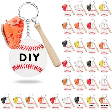 PRICES MAY VARY. Abundant Quantity: you will get 30 sets of baseball keychains, each keychain contains a wooden bat, an acrylic plate that can be DIY, and a small baseball glove, enough to meet your uses and replacement needs, and you can also share them with others Proper Size to Use: the baseball keychain set is compact and delicate, the wood bat is about 2.95 inch long, the acrylic plate is about 2.36 inch in diameter, and the glove is about 1.96 inch, proper for you to hang on the bags, whic Baseball Goodie Bags For Players, Baseball Gift Ideas, Baseball Keychains, Baseball Team Gift, Baseball Ornaments, Sports Party Favors, Baseball Accessories, Sublimation Vinyl, Baseball Crafts