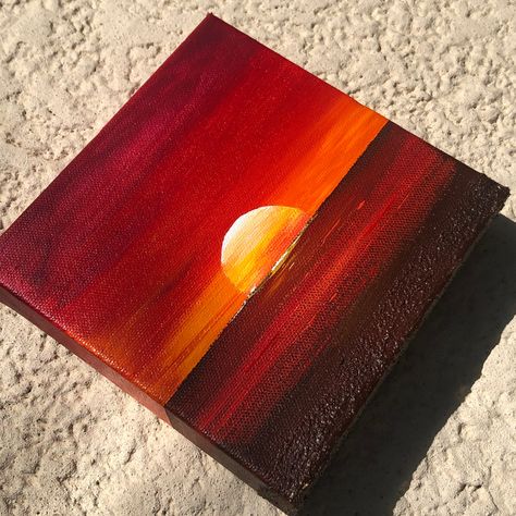 "\"Sun Kissed Oceans\" #8 One-of-a-kind sunset ocean inspired abstract resin painting on canvas Mat finish Ready-to-hang, easy hanging and display 6\"x6\" * For details on how to commission a piece:  https://www.peintureduhefco.com/commisions  or  https://www.etsy.com/listing/770039659/commission-art-online-order-art-lazy?ref=shop_home_active_1&frs=1 ** For details on payment plans: https://www.peintureduhefco.com/payment-plans  Please understand while I make every effort to ensure that the pict Sunset Small Canvas, Painting Of A Sunset, Painting Inspiration Easy Abstract Art, Sun Painting Easy, Sunset Colors Painting, Art Details Paintings, Easy Sunset Canvas Painting, Paint Ideas Sunset, Painting Ideas Orange