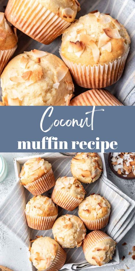 Coconut muffins are moist muffins bursting with coconut flavor. These easy muffins make a quick breakfast and take just 30 minutes to make! Bakery Muffin Recipes, Coconut Muffin Recipes, Bakery Muffins, Cauliflowers, Simply Stacie, Moist Muffins, Coconut Muffins, Muffin Tops, Homemade Muffins