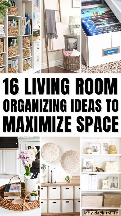 16 Living Room Organizing Ideas to Maximize Space Small Living Room Closet Organization, Tv Room Organization Ideas, Living Room Shelf Organization, Living Room Cabinet Organization, Entertainment Center Small Living Room, Living Room Decor Storage, Storage And Organization Living Room, Small Living Room Storage Maximize Space, Shelf Organization Ideas Living Room