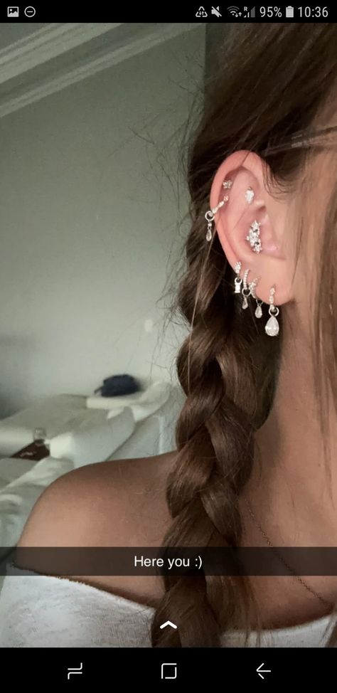 Broke Monk Piercing, Hairstyles To Show Off Piercings, Brooke Monks Piercings, Ear Piercing On Small Ears, Brook Monk Piercings, Pretty Piercings Ear, Lots Of Ear Piercings Silver, Full Pierced Ear, Pearcing In Ears