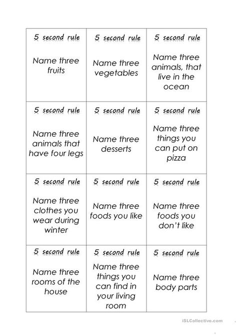 The 3 Words Game, Name 3 Things Game, Name 3 Things Game Questions, Name 5 Things Game, Five Second Rule Game Questions, 1 Rule Classroom, 5 Second Rule Game Questions, Five Second Rule, 5 Below