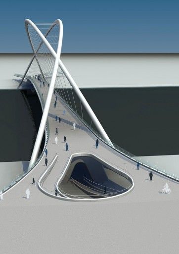 Pedestrian Bridge Architecture, Section Drawing Architecture, Architecture Exam, Bridges Architecture, Bridge Architecture, مركز ثقافي, Steel Bridge, Architecture Portfolio Design, Desain Lanskap