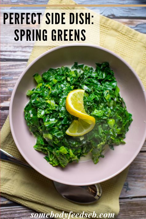 Spring Greens Recipe, Green Vegetable Recipes, Hearty Recipes, Kitchen Sanctuary, Easter Side Dishes, Healing Foods, Lamb Dishes, Roast Dinner, Lemon Butter