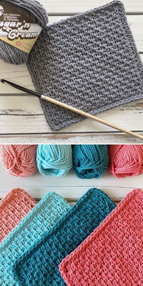 Things To Crochet With Grey Yarn, Crochet Stitches For Blankets Free, Hdc Crochet, Crochet Washcloth Free Pattern, Crochet Washcloth Free, Cloth Patterns, Crochet Washcloth Pattern, Kitchen Crochet, Crochet Potholder Patterns