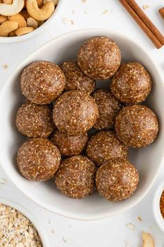 Cinnamon Roll Energy Balls | Purely Kaylie Cinnamon Roll Energy Balls, Purely Kaylie, Peanut Ball, Energy Ball Recipe, Traditional Breakfast, Roasted Cashews, Breakfast Pastries, Easy Snack Recipes, Protein Ball