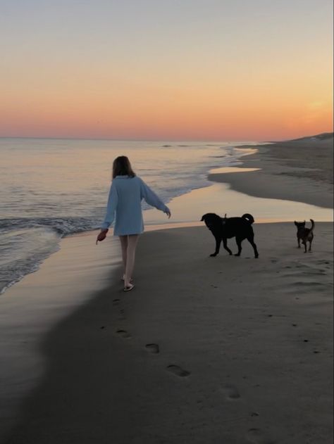 Walking Along The Beach Aesthetic, Dog Vacation Pictures, Dog On Beach Aesthetic, Dog Beach Aesthetic, April Manifestation, Dog Beach Pictures, Vacation With Dog, Dog Walk Aesthetic, Black Dogs Aesthetic