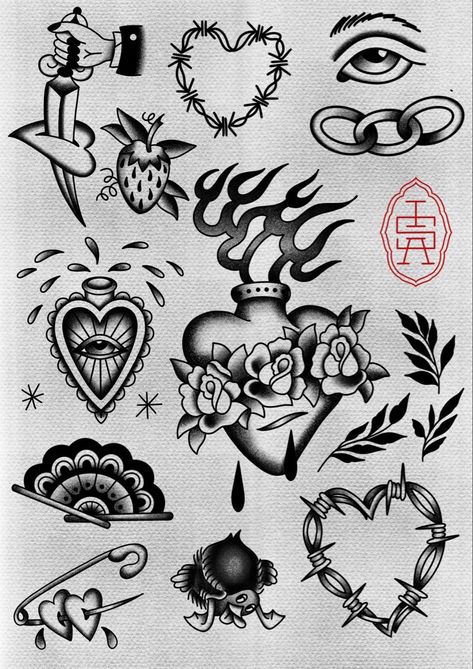 Traditional Style Tattoo Flash, Traditional Gap Filler, Tattoo Gap Filler Ideas, Gap Filler Tattoo Design, Traditional Tattoo Music, Desain Tattoo, Fancy Tattoo, Point Tattoo, Black Flash Tattoos