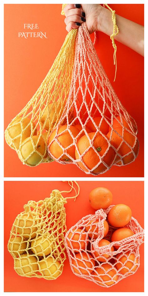 Reusable Produce Bag Free Crochet Patterns - DIY Magazine Crochet Produce Hanger, Crochet Fruit Net Pattern, Crochet Kitchen Basket, Crochet Potato Bag, Crochet Net For Yarn, Crochet Fruit Holder, Crochet Produce Basket, Crochet Organizers Free Pattern, Crochet Produce Hammock