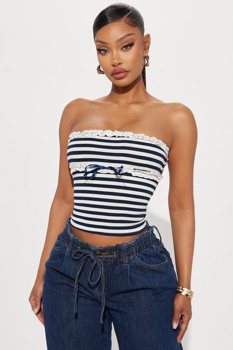 Available In Navy/combo. Tube Top Lace Trim Bow Ribbon Detail Cropped Stretch SELF: 95% COTTON 5% SPANDEX CONTRAST 90% COTTON 10% SPANDEX Imported | Boat Day Tube Top in Navy Blue size 3X by Fashion Nova Blue Tube Top, Boat Day, Fashion Nova Outfits, Womens Camisoles, Bow Ribbon, Tank Top Camisole, Play Dress, Knit Tops, Matching Dresses