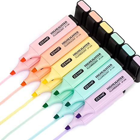 Amazon.com : ZEYAR Highlighter, Pastel Colors Chisel Tip Marker Pen, Assorted Colors, Water Based, Quick Dry (6 Macaron Colors) : Office Products Writing & Drawing Instruments, Pastel Highlighter, Felt Tip Markers, Fancy Pens, Acrylic Paint Pens, Highlighter Pen, Back To School Deals, Original Pastel, Highlighters Markers