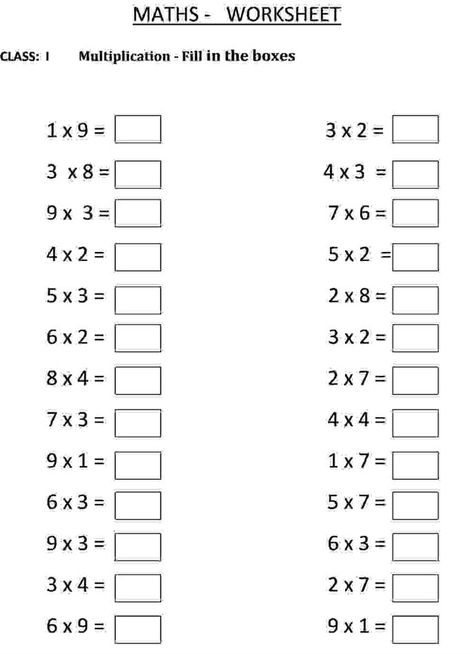 Fill in Multiplication Worksheets | Fill in the blanks - Class 1 Maths Worksheet: Multiplication - Fill ... Multiplication Worksheets Class 2, Multiplication Worksheets For Grade 2, Maths Worksheet For Class 2 Multiplication, Grade 2 Math Worksheets Multiplication, Multiplication Grade 2 Worksheet, Class 4 Maths, Free Multiplication Worksheets, Class 1 Maths, Printable Multiplication Worksheets