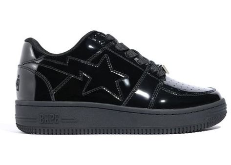 Check out the A Bathing Ape Bapesta Patent Black available on StockX https://stockx.com/a-bathing-ape-bapesta-patent-black Black Bape Shoes, Black Bapesta, Jimmy Shoes, Bapesta Shoes, Bape Shoes, Bape Sneakers, Bape Sta, Ape Bape, Cute Toes