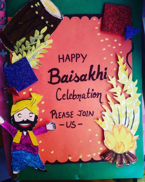 Baisakhi Chart For School, Baisakhi Celebration Ideas In School, Baishakhi Decoration, Baisakhi Board Decoration Ideas, Baisakhi Craft, Softboard Ideas, Farewell Ideas, Soft Board Decoration