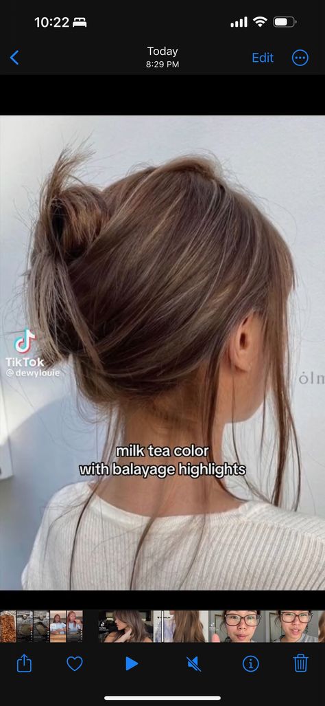 Milk Tea Hair Color With Balayage Highlights, Milk Brown Hair With Highlights, Milk Tea Highlights, Milk Tea Hair Color Balayage, Milk Tea Balayage, Hair Color For Asian Skin, Tea Hair Color, Milk Tea Hair Color, Ashy Hair