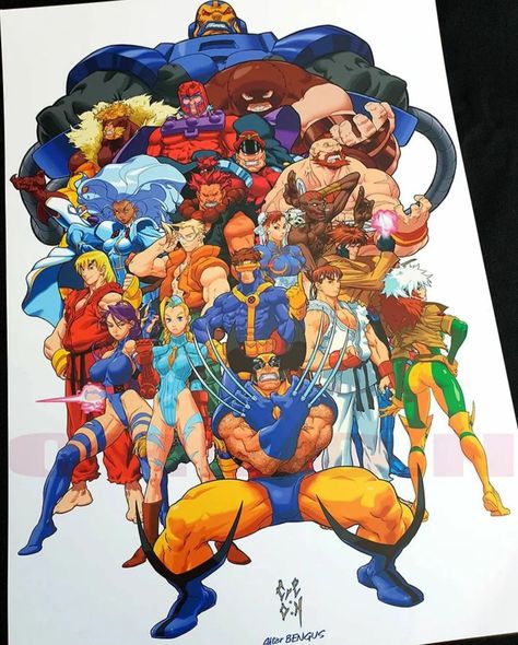 Cre.O.N👽クレオン👽Creator of ONIRIK on Instagram: “X-MEN vs Street fighter- Tribute illustration. ⚠️ BACK IN STOCK ⚠️ Collector print and détails available at theartofcreon.com (link in my…” Rival Schools, Capcom Characters, Capcom Vs, Capcom Art, Street Fighter Art, Marvel Artwork, Retro Game, Ms Marvel, Man Vs