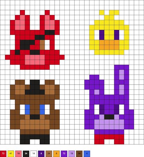 Do you love Five Nights at Freddy's? Get 40+ patterns for FNAF perler beads! Includes characters like Freddy, Bonnie, Foxy, Chica, and more. Fuse Beads Templates, Fnaf Embroidery, Chica Perler Beads, Fnaf Fuse Beads, Cute Perler Patterns, Fnaf Cross Stitch, Perler Bead Patterns Fnaf, Minecraft Art Pixel, Fnaf Melty Beads