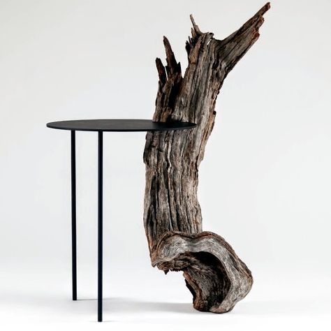 #driftwood Design #wooden #furniture  Leron Almond Tree Design table Pierre #driftwood Holz Wallpaper, Meja Industrial, Raw Furniture, Future Interior Design, Almond Tree, Aluminum Table, Tree Stump, Small Table, Wooden Furniture