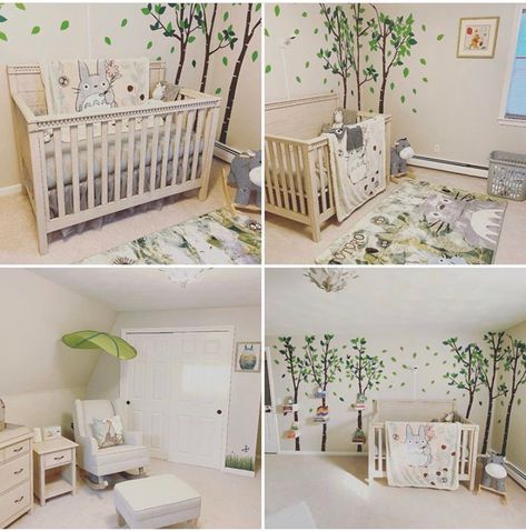 Ghibli Nursery Ideas, Totoro Nursery Ideas, Avatar Nursery, Ghibli Baby Room, Totoro Bedroom, Studio Ghibli Nursery, Ghibli Nursery, Forest Baby Rooms, Ghibli Baby