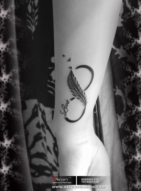 infinity with feather #infinity #feathertattoo #infinitywithfeather #inklover #creativetattoo #safe #teamaaryans #aaryan #alex #dhaval #Rx_praksh #krutika #ahmedabad #gujarat #india Call/Whatsapp:  Bodakdev: 9099801171 Chandkheda: 7878601172 Ahmedabad, Feather Tattoos, Amma Nanna Tattoo, Nanna Tattoo, Feather Tattoo, Name Tattoo, Birds Tattoo, Creative Tattoos, Infinity Tattoo