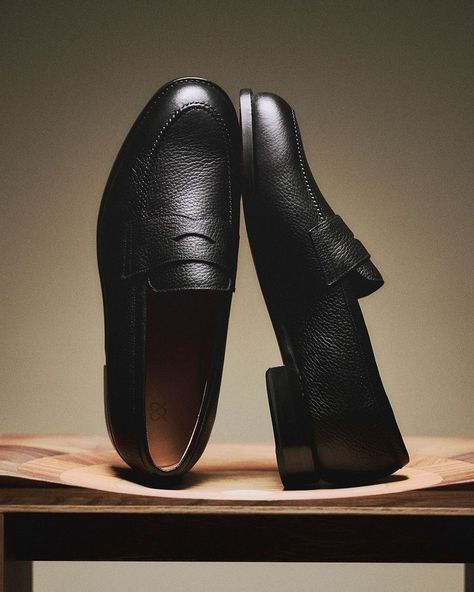 Objects to desire — The Penny Loafer in black grain.⁠ —⁠ #MORJAS | Instagram Penny Loafers Outfit, Black Penny Loafers, Loafers Outfits, Casual And Formal Outfits, Penny Loafers Men, Cream Shoes, Shoe Tree, Formal Outfits, October 1